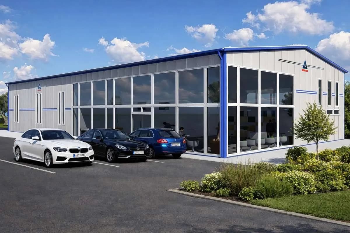 DELTACON Stahlhalle Büro Ausstellung Werkstatt 17 x 35 x 5,5/ 6,80 m / Gewährleistung 5 Jahre !