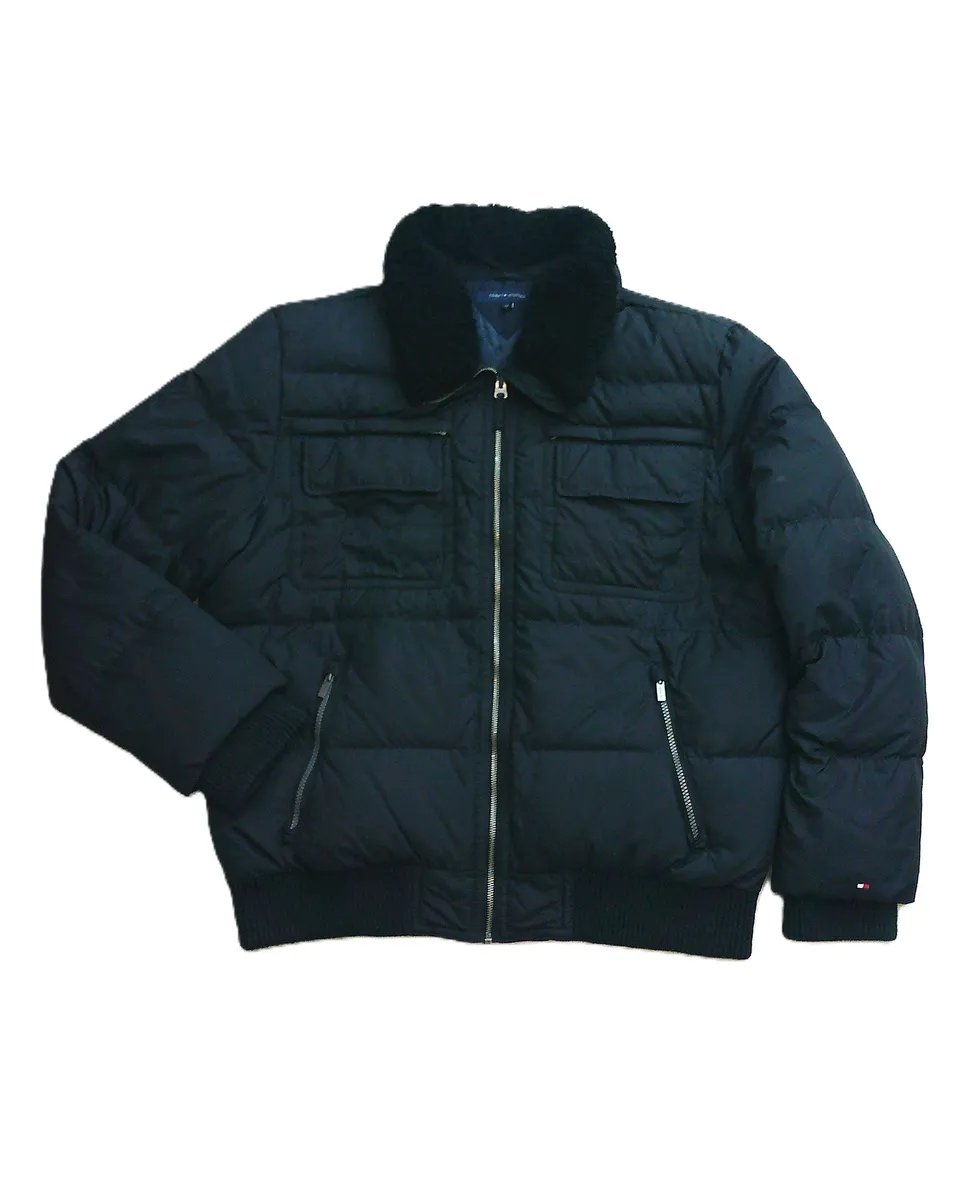 Tommy Hilfiger Pufferjacket / Bomberjacke Schwarz mit Teddykragen, Gr. XL